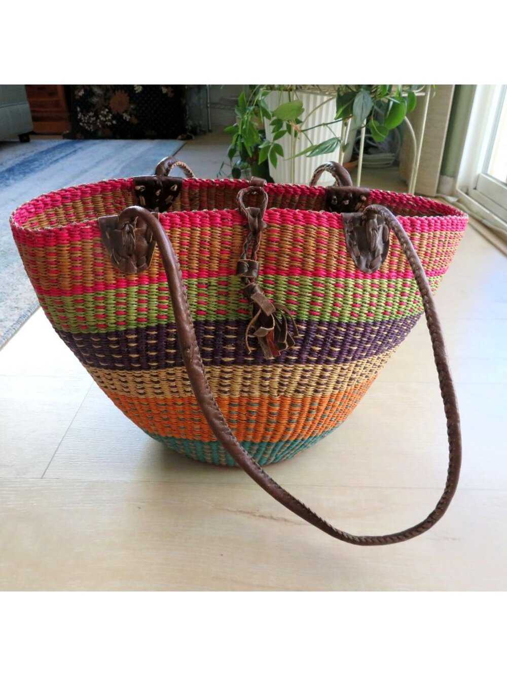 Ghana Alaffia Basket Authentic Handmade African Woven Basket Purse 10 In x 16 In